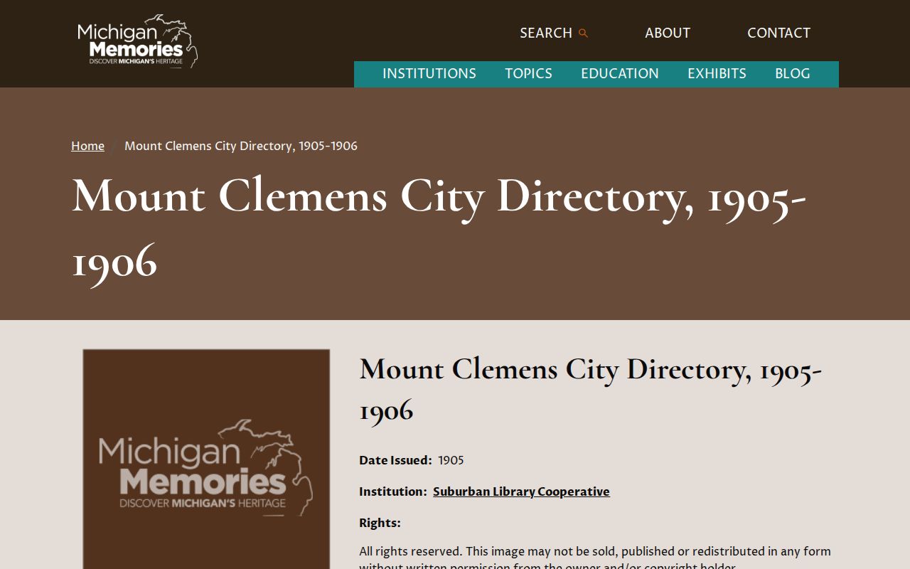 Macomb Township city directory digitized Mount Clemens 1905-06 record