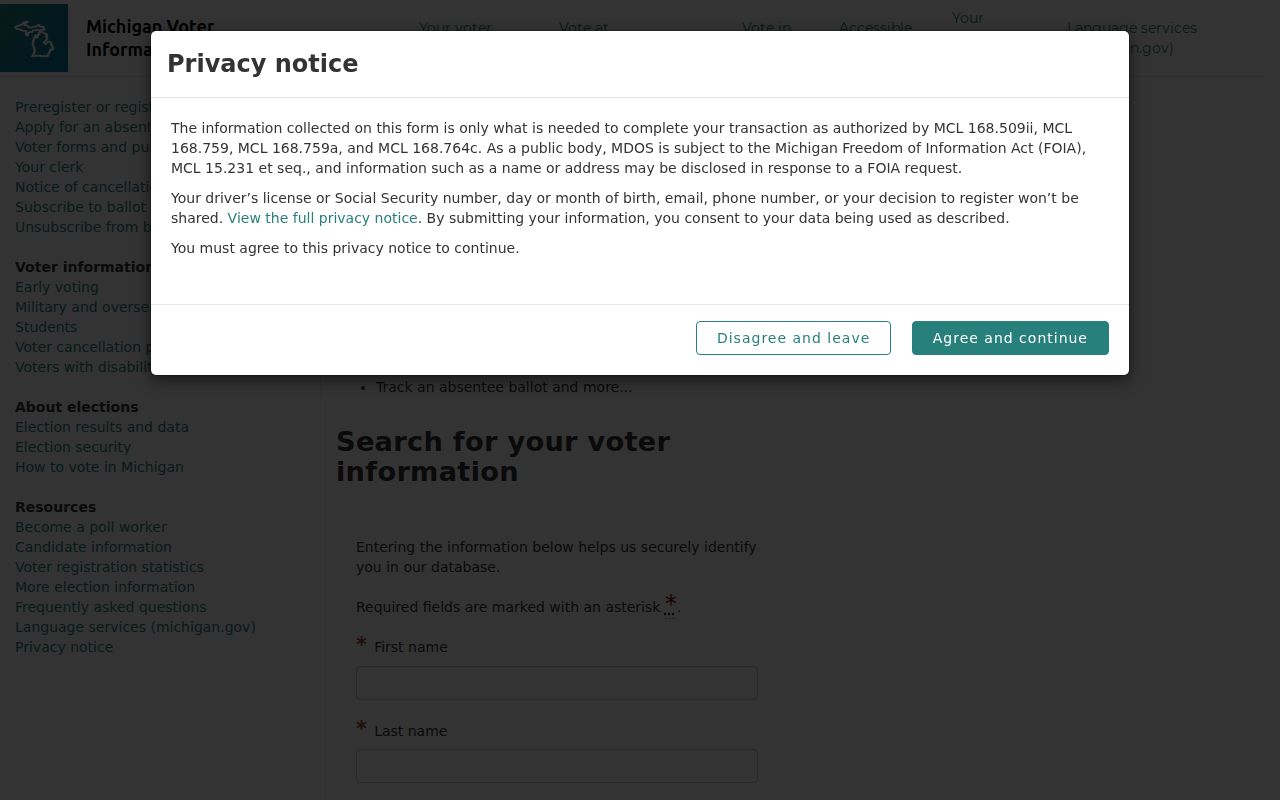 Macomb Township residents directory Michigan voter lookup forms