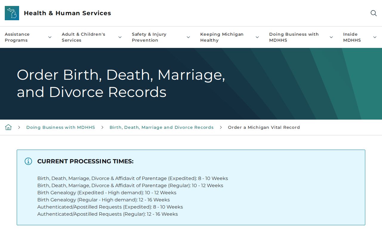 Macomb Township residents directory Michigan vital record ordering page