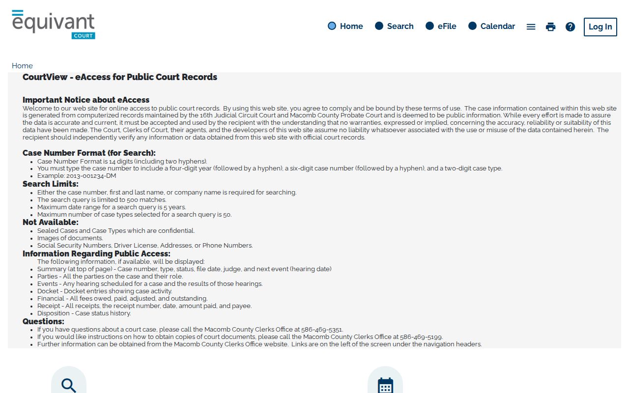 Macomb Township resident lookup using the Macomb County CourtView entry